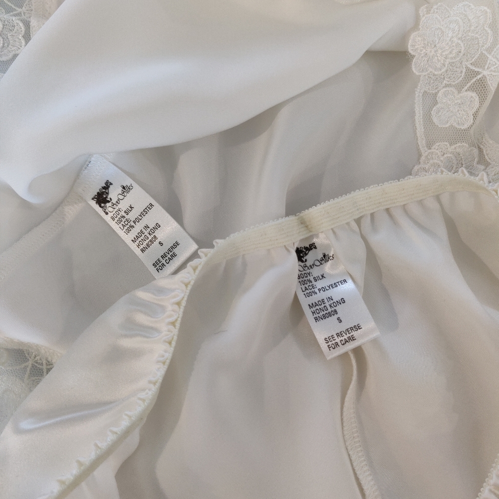 NWT Silk Pajama Set | Satin White Cami + Shorts with Lace - Picture 6 of 6